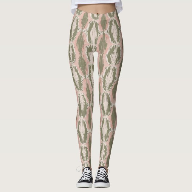 Leggings Boho Blush Rose Motif Ikat Olive (Devant)
