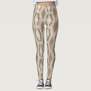 Leggings Boho Blush Rose Motif Ikat Olive