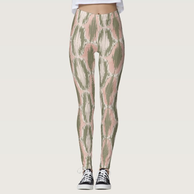 Leggings Boho Blush Rose Motif Ikat Olive (Devant)
