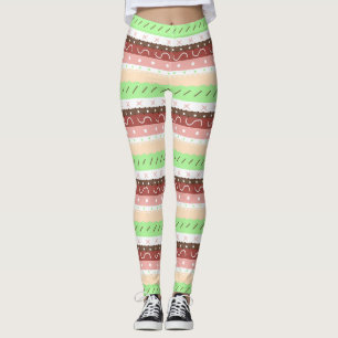 Leggings Boho Brown, Bourgogne, vert et mauve Whimsical