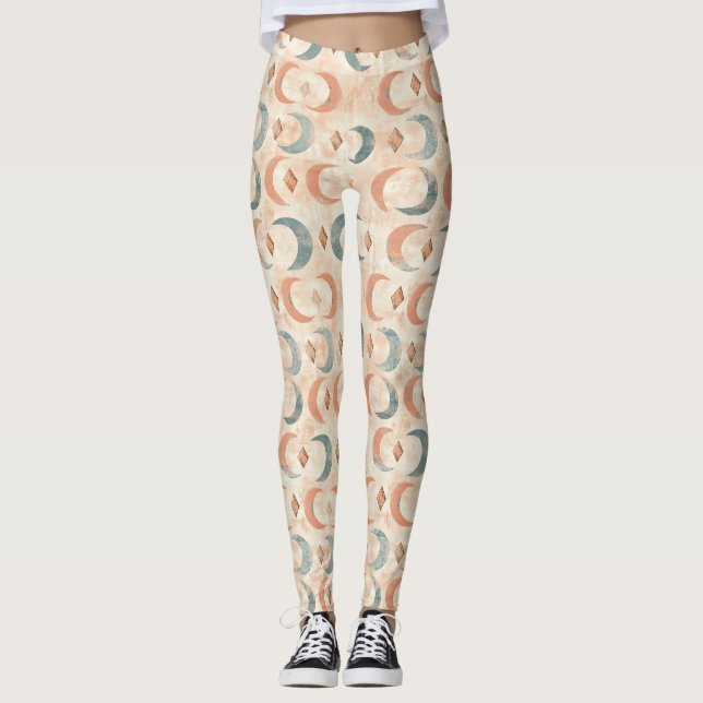 Leggings Boho Céleste Fleur Motif Lune (6) (Devant)
