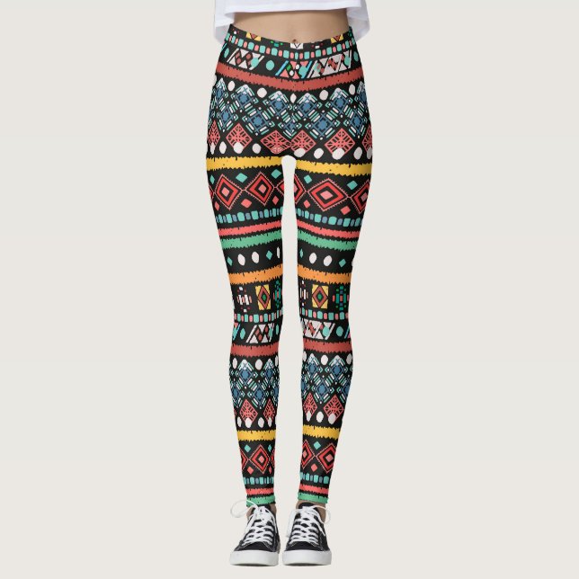 Leggings Boho ethnique : impression de pixels géométriques (Devant)