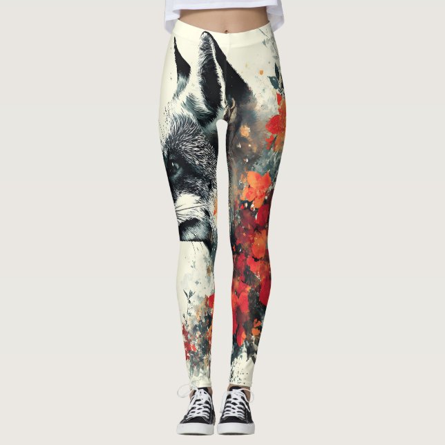 Leggings Boho Floral Fox Faune Nature (Devant)