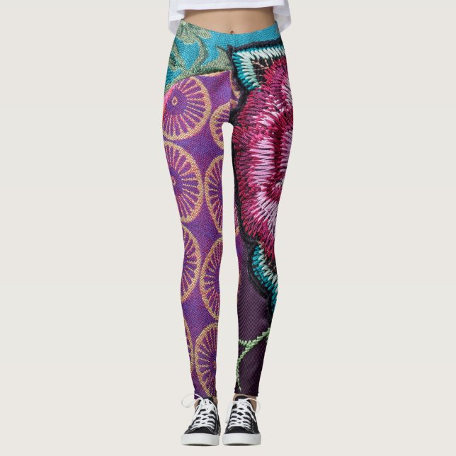Leggings Boho floral rose violet rose or turquoise (Devant)