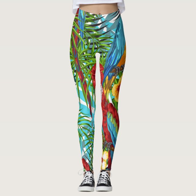 Leggings Boho forêt tropicale avec oiseaux l Vert et bleu m (Devant)