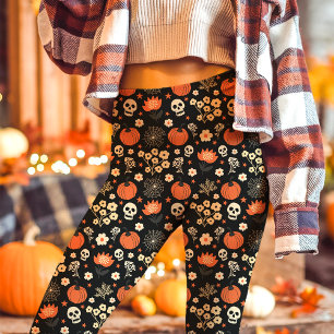 Leggings Boho Halloween Floral Crâne Cottagecore