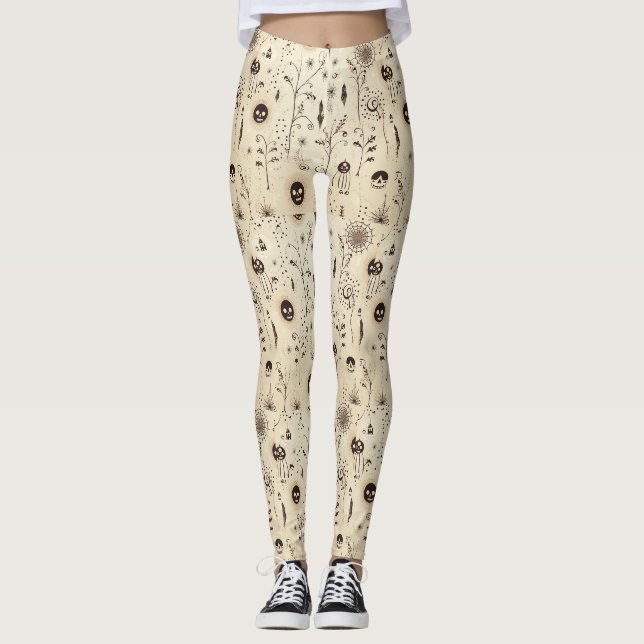 Leggings Boho Halloween Masques et Motif de torrents botani (Devant)