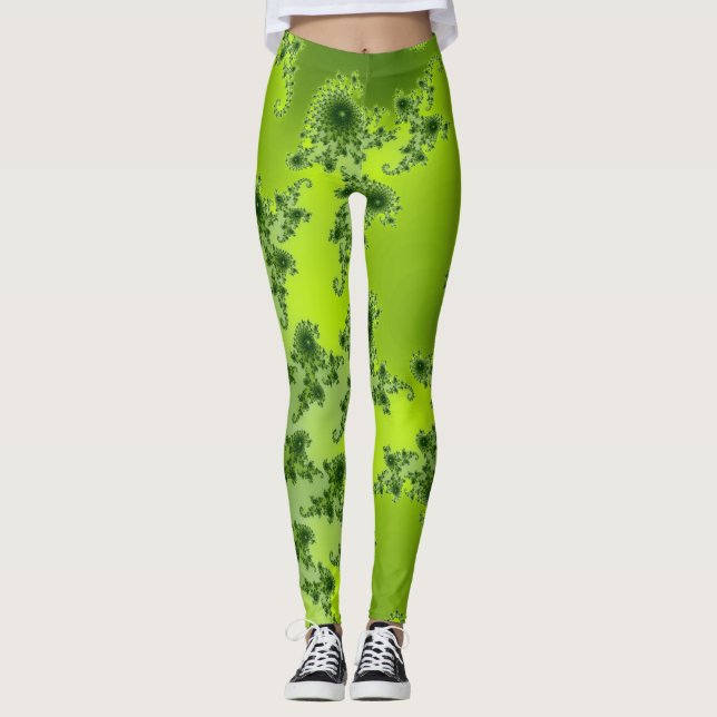 Leggings Boho Lime Green Spiral Fractal Art (Devant)