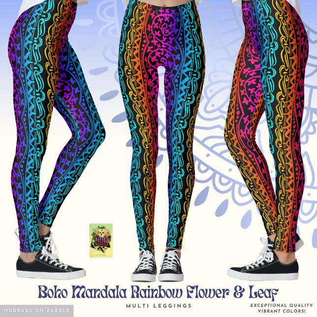 Leggings Boho Mandala Fleur arc-en-ciel et feuille (Créateur téléchargé)