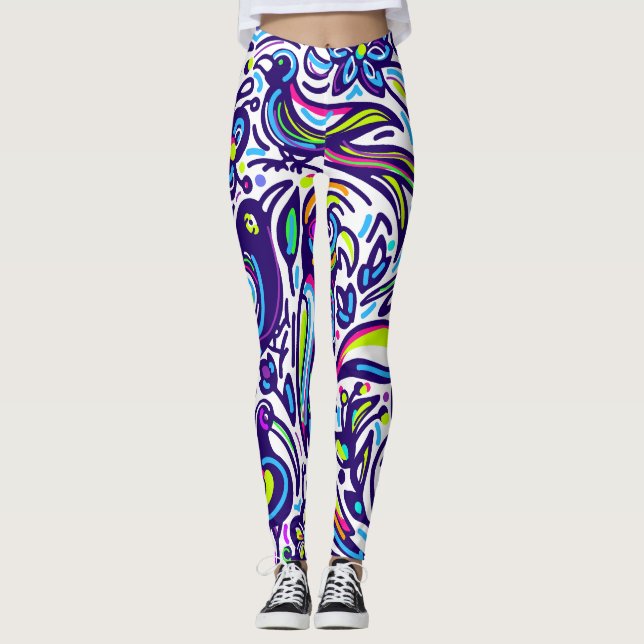 Leggings Boho motif l Elegant Bleu et blanc (Devant)