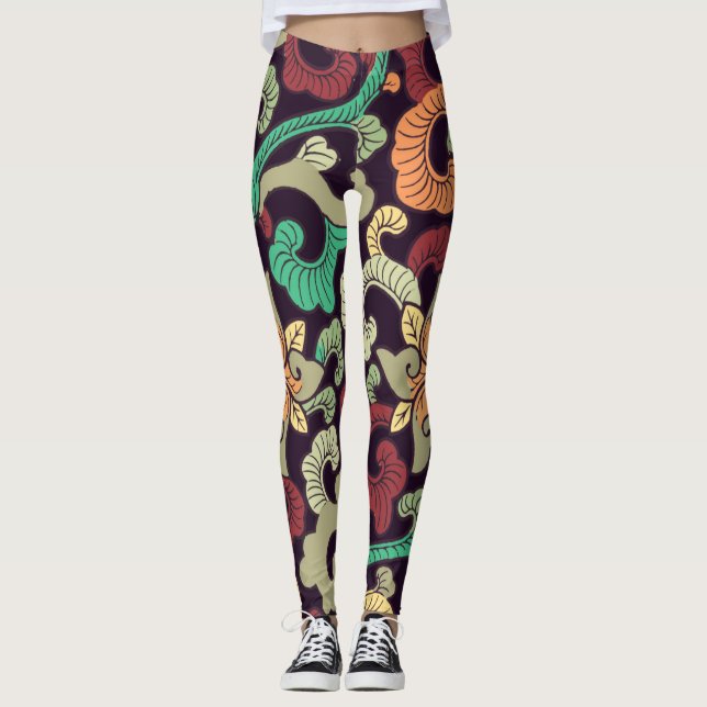 Leggings Boho nature fleurie, asiatique boho zen style legg (Devant)