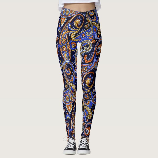 Leggings Boho Paisley Imprimer Violet Et Noir (Devant)