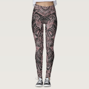 Leggings Boho Rose Gold Grey Mandala Design élégant