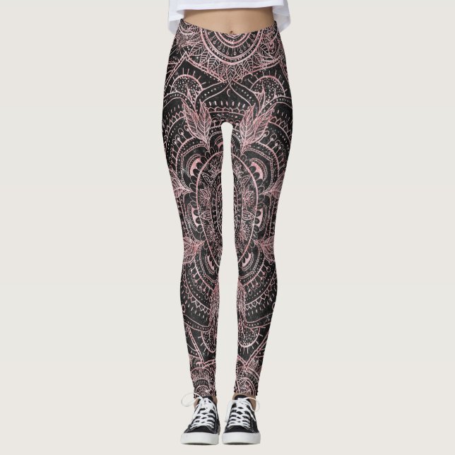 Leggings Boho Rose Gold Grey Mandala Design élégant (Devant)