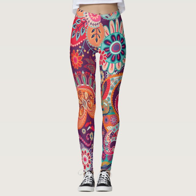 Leggings Boho Style Floral Motif Hippie Femme (Devant)
