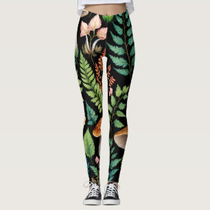 Leggings Bois foncé Champignons Bois Motif Art