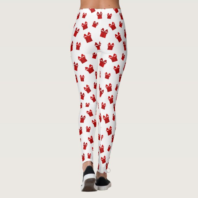Leggings Boîtes cadeaux de Noël blanc et rouge Motif Long (Dos)