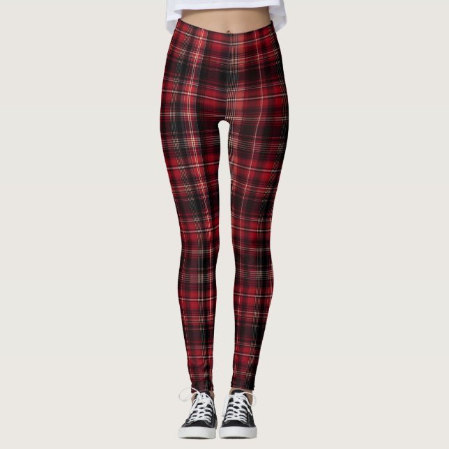 Leggings Bold Red and Black Tartan Plaid (Devant)