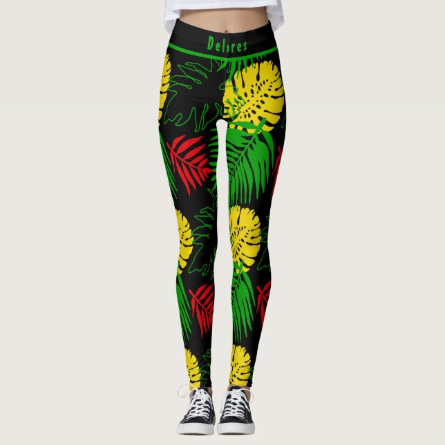 Leggings Bold Tropical Botanical Palm Leaves Pattern  (Devant)
