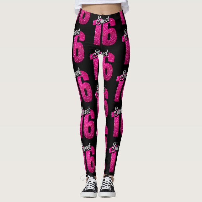 Leggings Bonbon 16" à noir et à rose "guêtres (Devant)