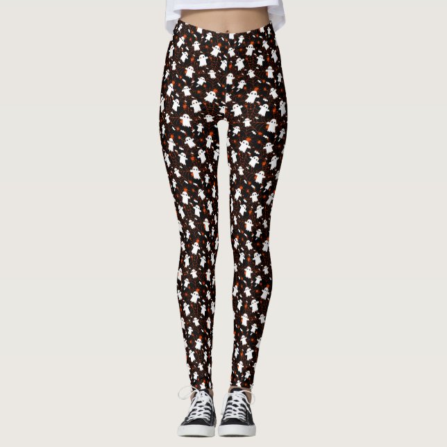 Leggings Bonbon éffrayant d'araignées fantômes d'Halloween (Devant)