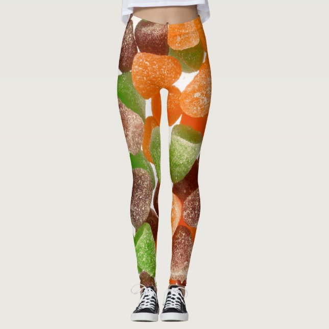 Leggings Bonbons de gomme rouge vert orange saupoudrés de s (Devant)