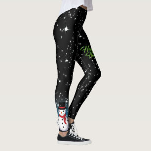 Leggings Bonhomme de neige avec texte Joyeuses Fêtes en ver