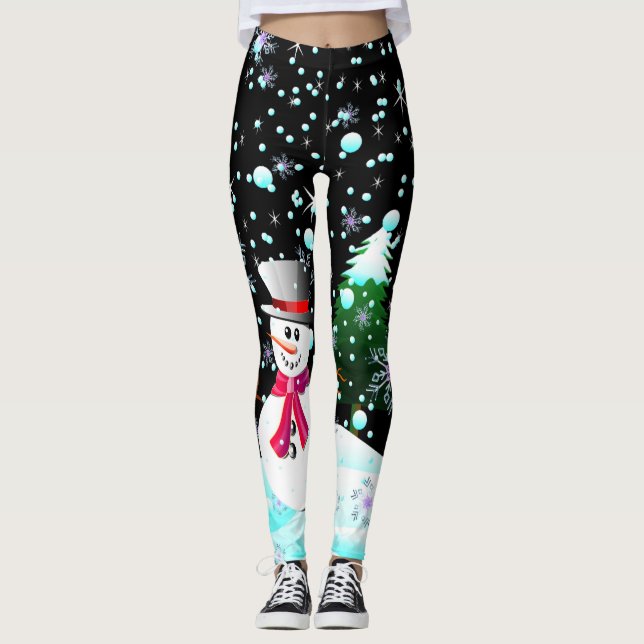 Leggings Bonhomme de neige "Joyeux Noël" personnalisé (Devant)