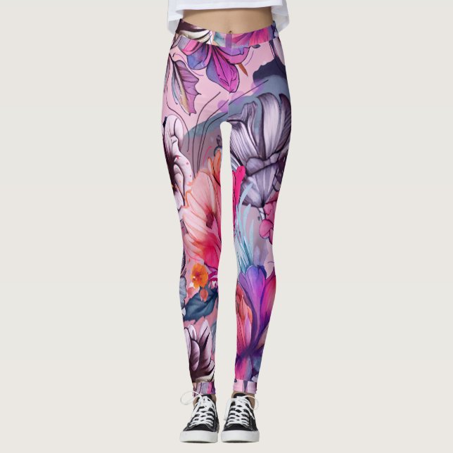 Leggings Bonjour Printemps Heure du bonheur, rose violet (Devant)