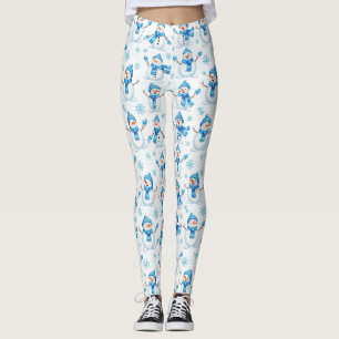 Leggings Bonshommes de neige joyeux et flocons de neige ble