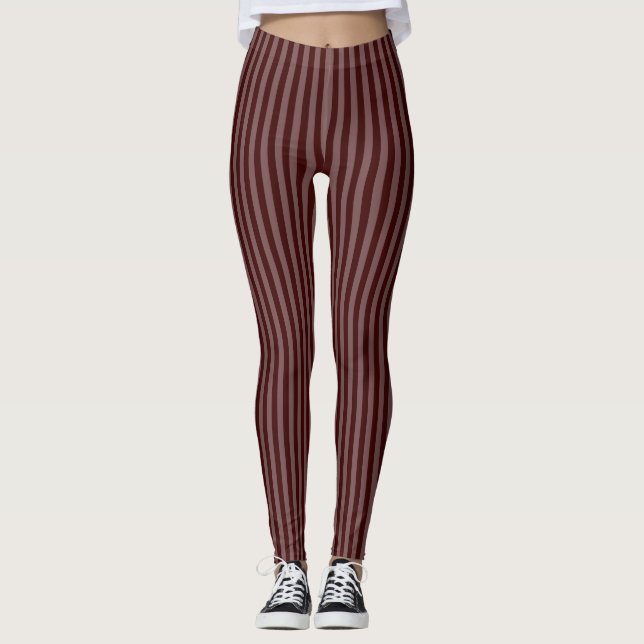 Leggings Bordeaux Raffiné Monochrome Vertical Bandes Minces (Devant)
