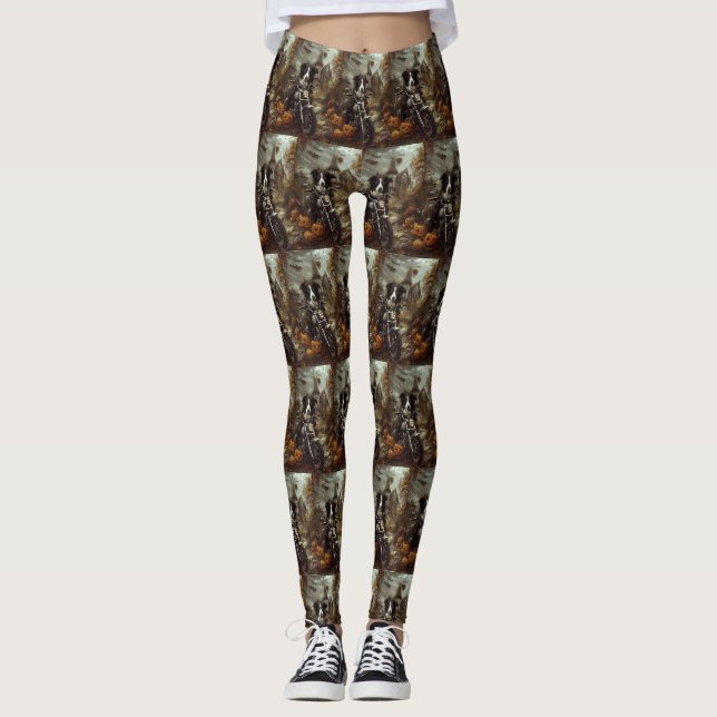 Leggings Border Collie à moto Halloween effrayant (Devant)