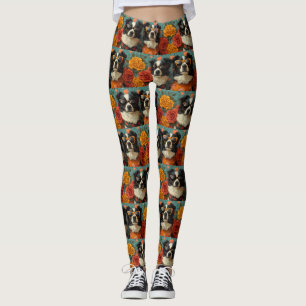 Leggings Border Collie avec des roses pour la Saint-Valenti