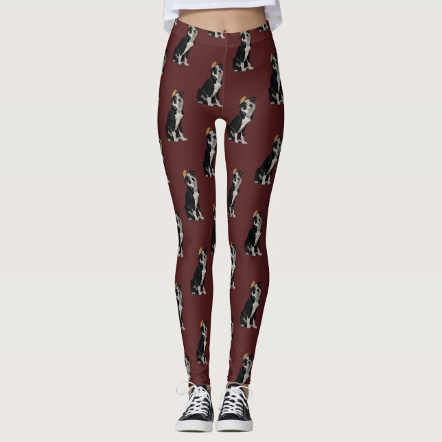 LEGGINGS BORDER COLLIE ET OISEAU D'OR (Devant)