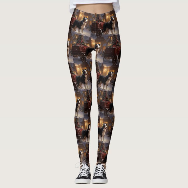 Leggings Border Collie Noël Saison Festive (Devant)
