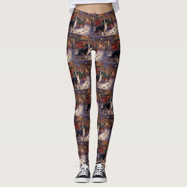 Leggings Border Collie Saison de Noël Fêtes (Devant)