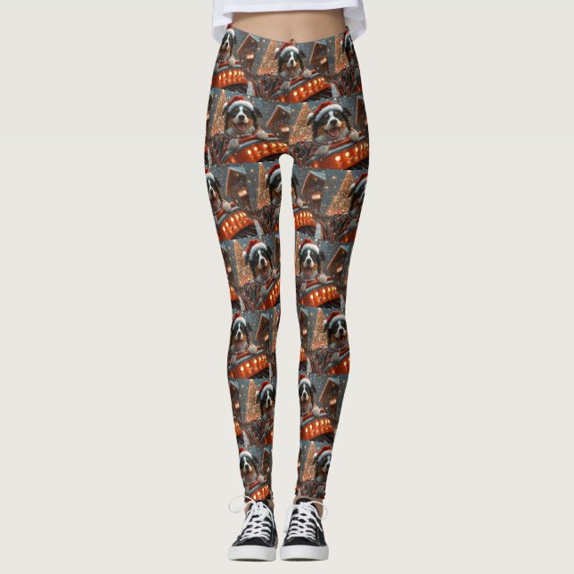 Leggings Bordure Collie Dog Roller Dessous de verre Noël (Devant)