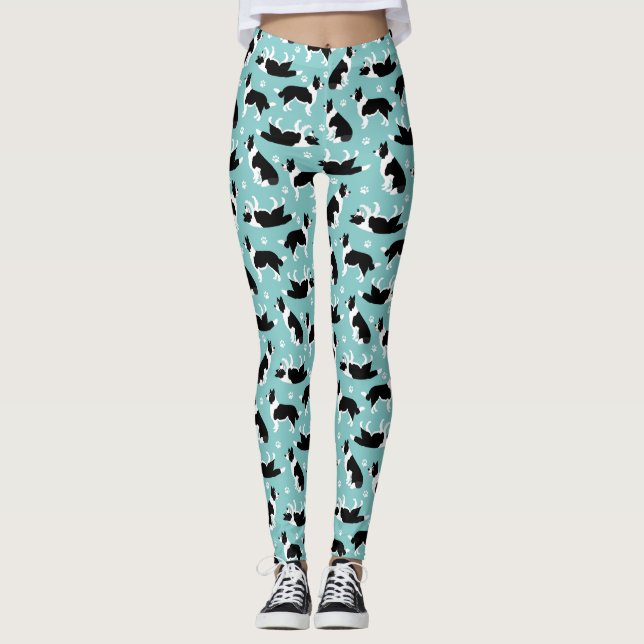 Leggings Bordure Collie et Empreinte de patte (Devant)