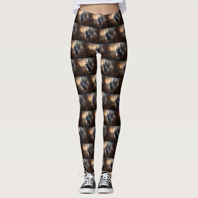 Leggings Bordure Collie Halloween effroi (Devant)