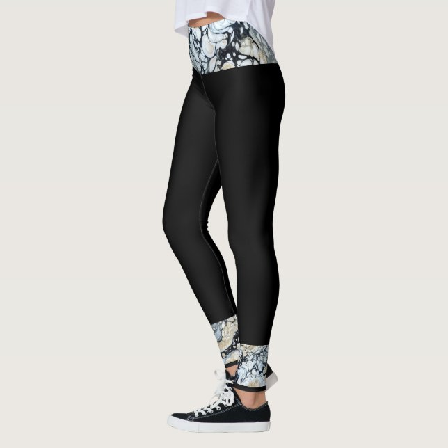 Leggings Bordure de ceinture Abstraite noire/noire blanche (Gauche)