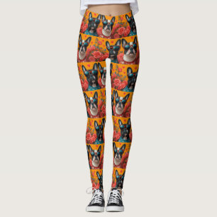 Leggings Boston Terrier avec coeur Roses Saint-Valentin