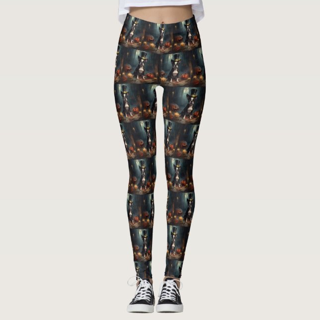 Leggings Boston Terrier Citrouille Halloween effroi (Devant)