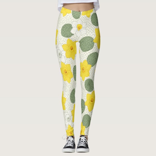 Leggings Botanical Daffodil Floral Geometric Pattern (1) (Devant)