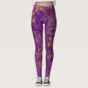 Leggings Botanique Gras Motif Floral dans pourpre foncé