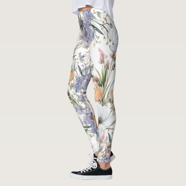 Leggings Botanique pastel couleurs fleur sauvage été fleuri (Gauche)