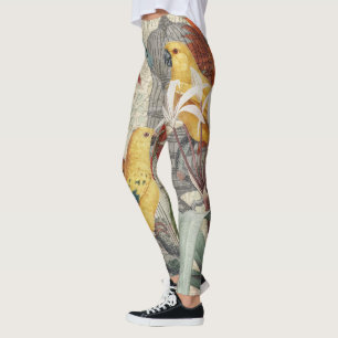 Leggings Botanique Vintage Oiseaux Nature Tropical Antique