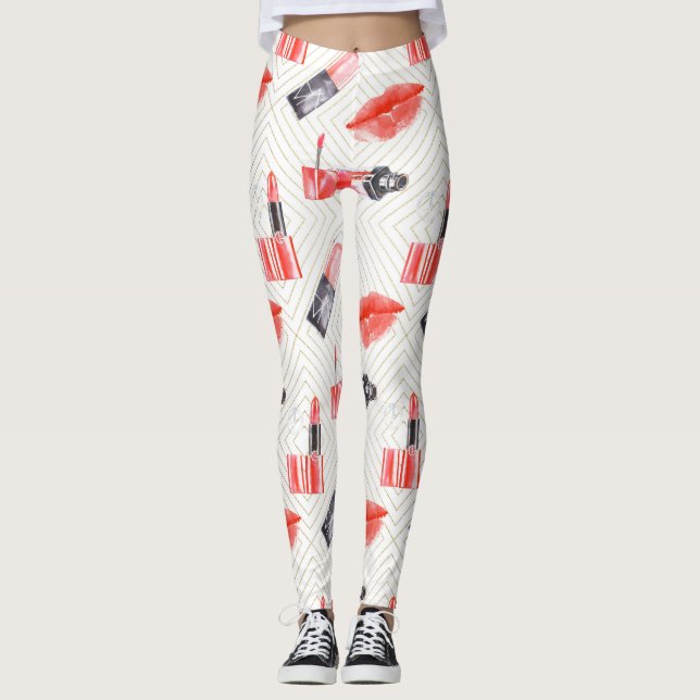 Leggings Bouche de baiser avec Motif de bâton à lèvres (Devant)