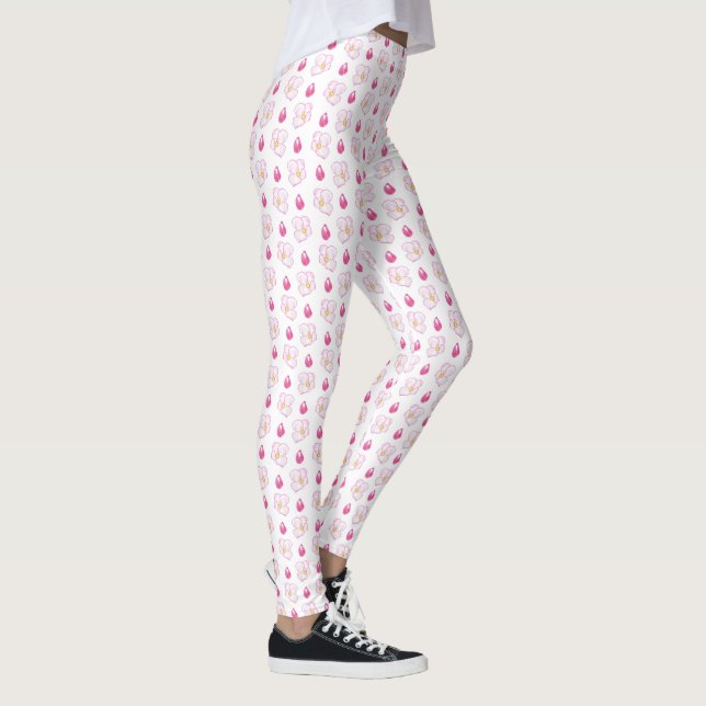 Leggings Boucles et fleurs de pomme rose chic sur blanc (Droite)