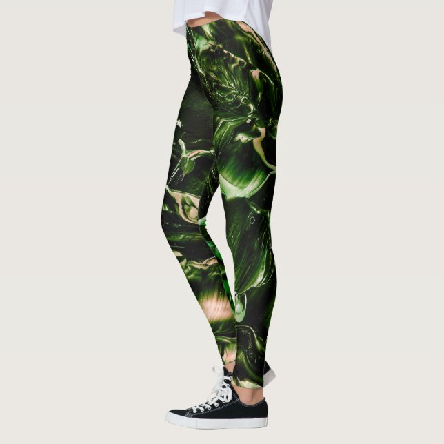 Leggings Bouffée de poison Vert foncé & Vagues Beige (Gauche)