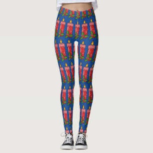 Leggings Bougie de Pilier Rouge de Noël avec Holly